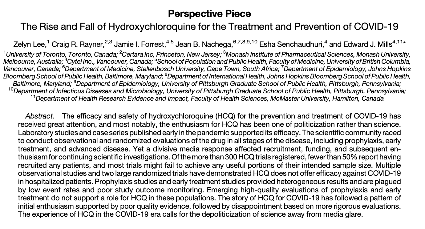 HCQ Publication - Academic paper documenting the hydroxychloroquine phenomenon during COVID-19
